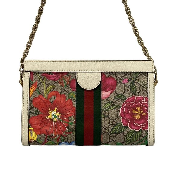 Auth GUCCI Ophidia/Flora 503877 Beige Ebony Cream PVC Leather Shoulder Bag - Picture 2 of 16